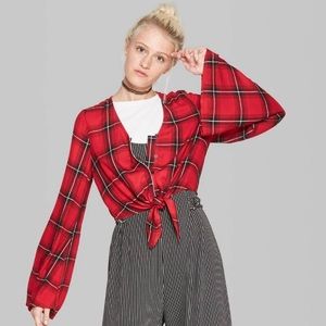 wild fable | bell sleeve cropped flannel blouse